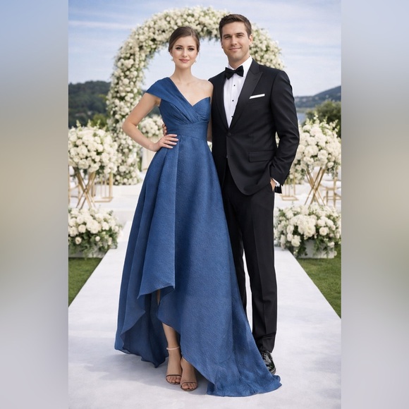 Theia Dresses & Skirts - Theia Edith One-Shoulder High-Low Jacquard Gown